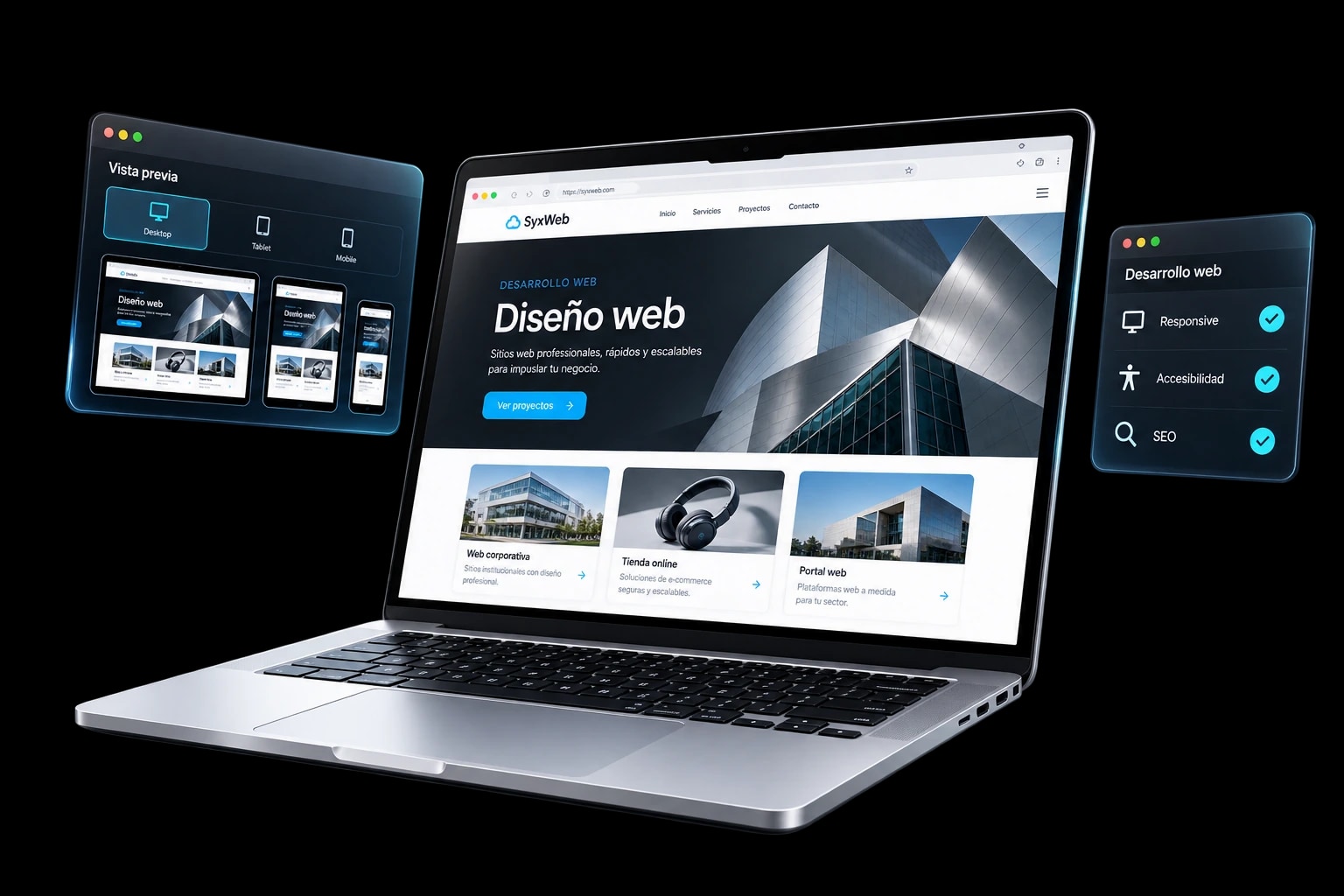 Laptop con sitio web profesional