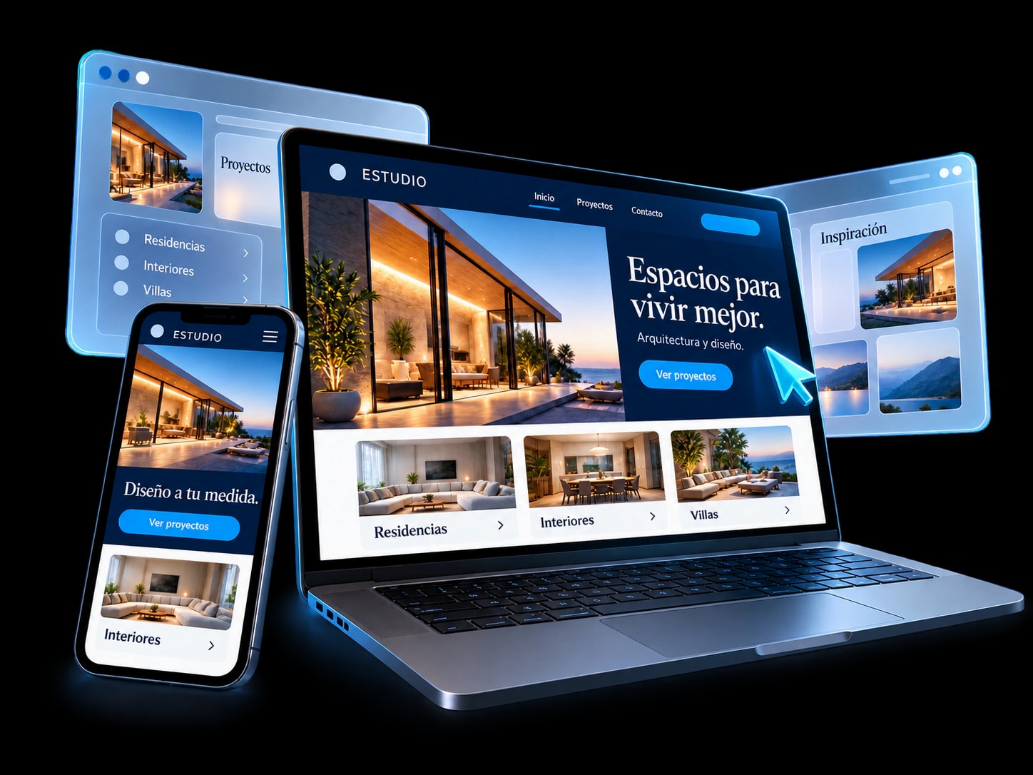 Diseño de páginas web en una laptop y un teléfono móvil